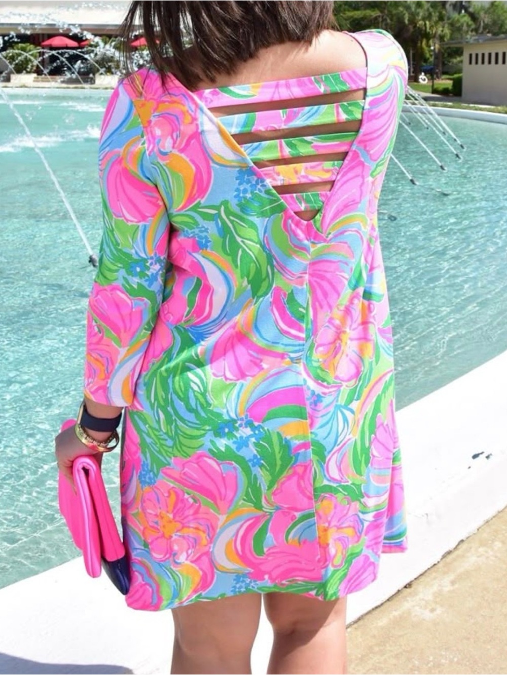 Lilly Pulitzer Ophelia Swing Dress Pink Green Size XXS Strappy Back Mini